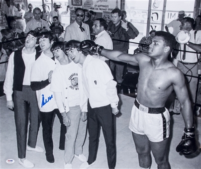 Muhammad Ali Signed 20 x 24 Black & White Photograph With The Beatles (PSA/DNA)